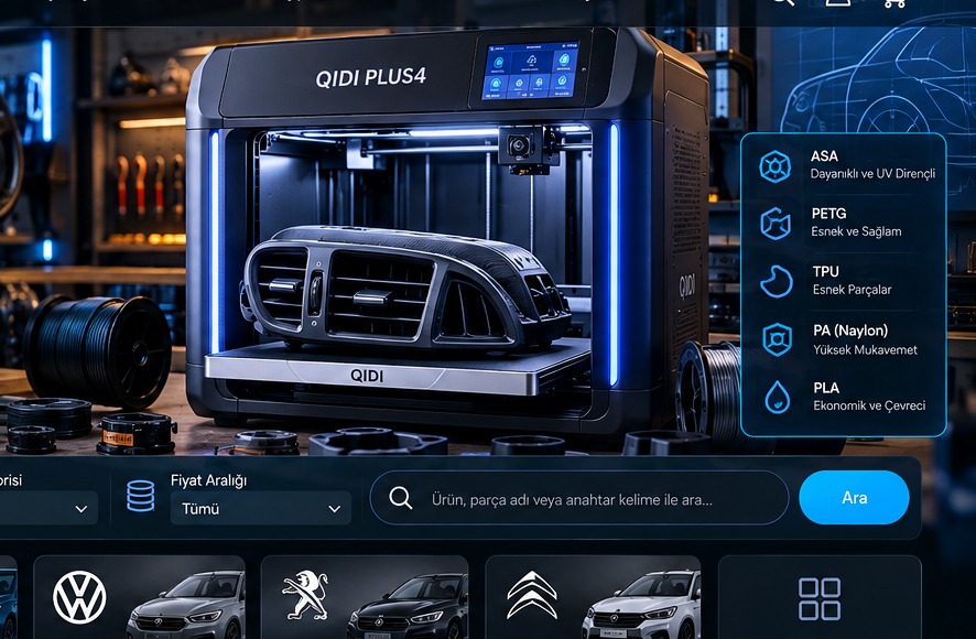 QIDI Plus 4 3D yazıcı ve otomotiv parçası